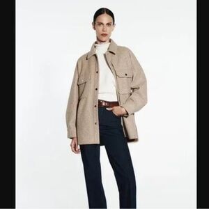 ZARA Oatmeal Wool Blend Shacket – Size Large – Snap Front